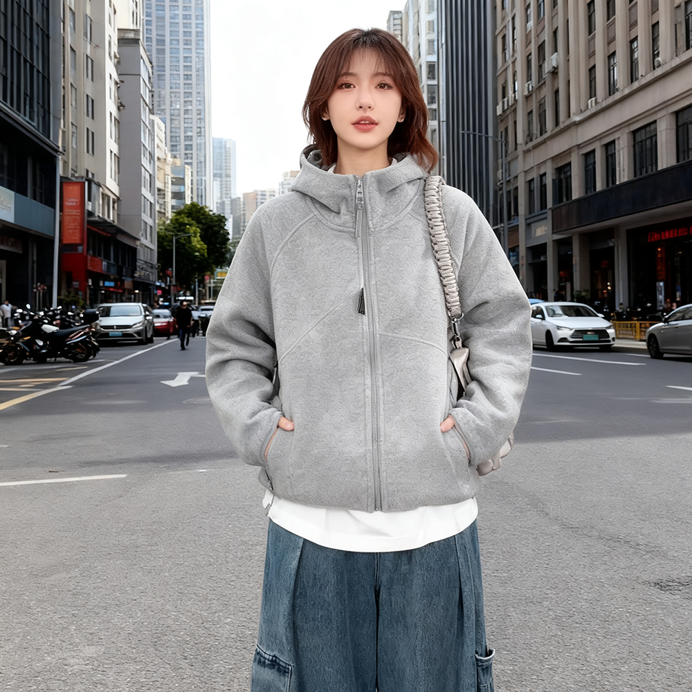 立体剪裁！双重保温【摇粒绒】连帽情侣款卫衣宽松型极简风C6378