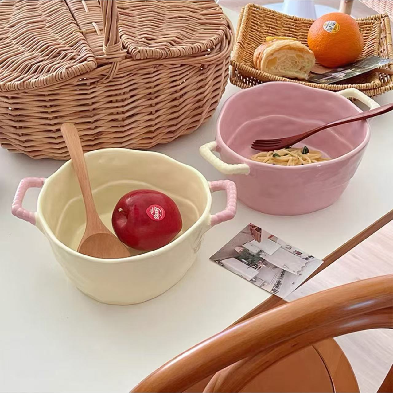 双耳汤碗螺蛳粉泡面碗家用陶瓷碗水果沙拉碗学生宿舍个人专用大碗