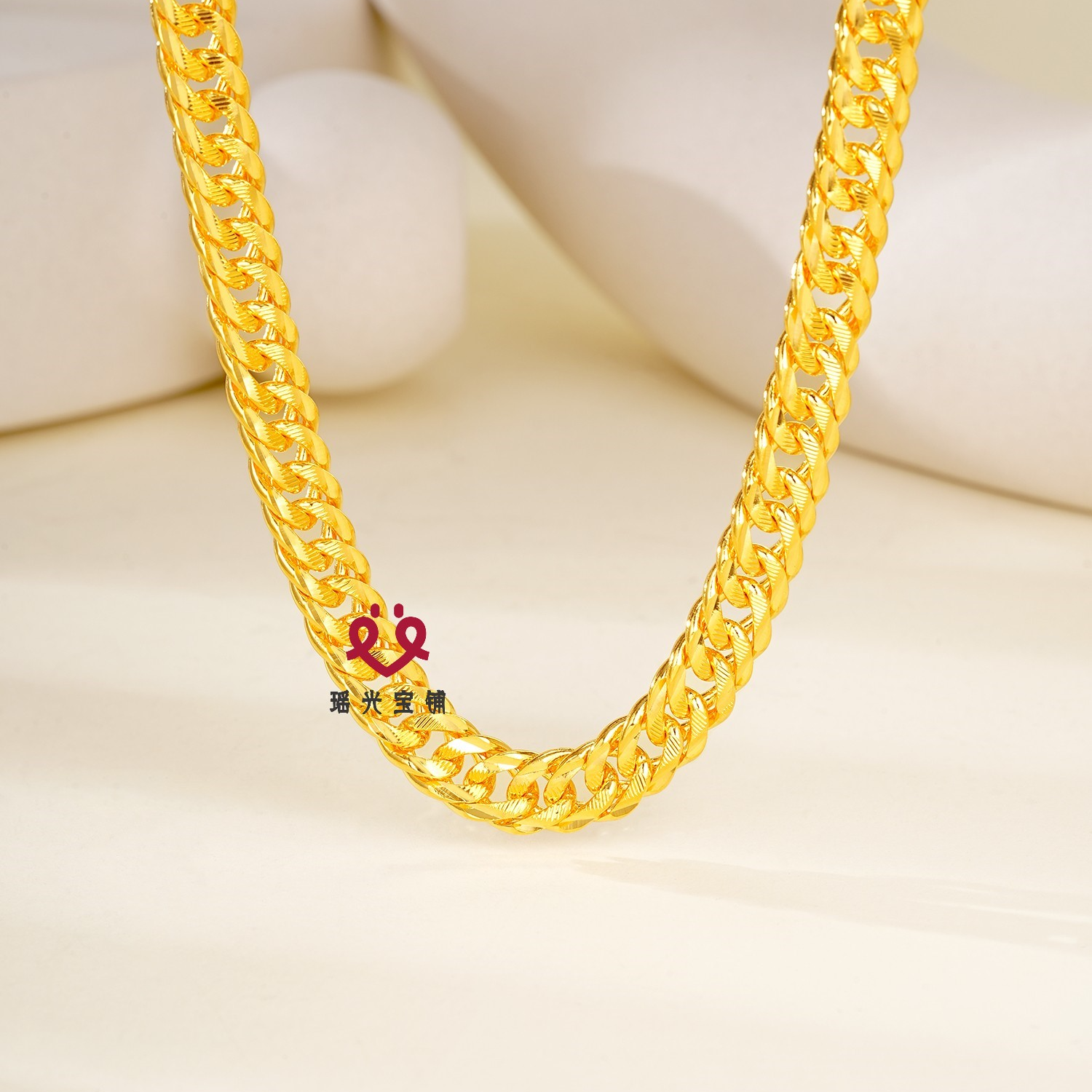 链子足银 车花双扣项链 CNC精致车花时尚潮流大气金色男女款项链