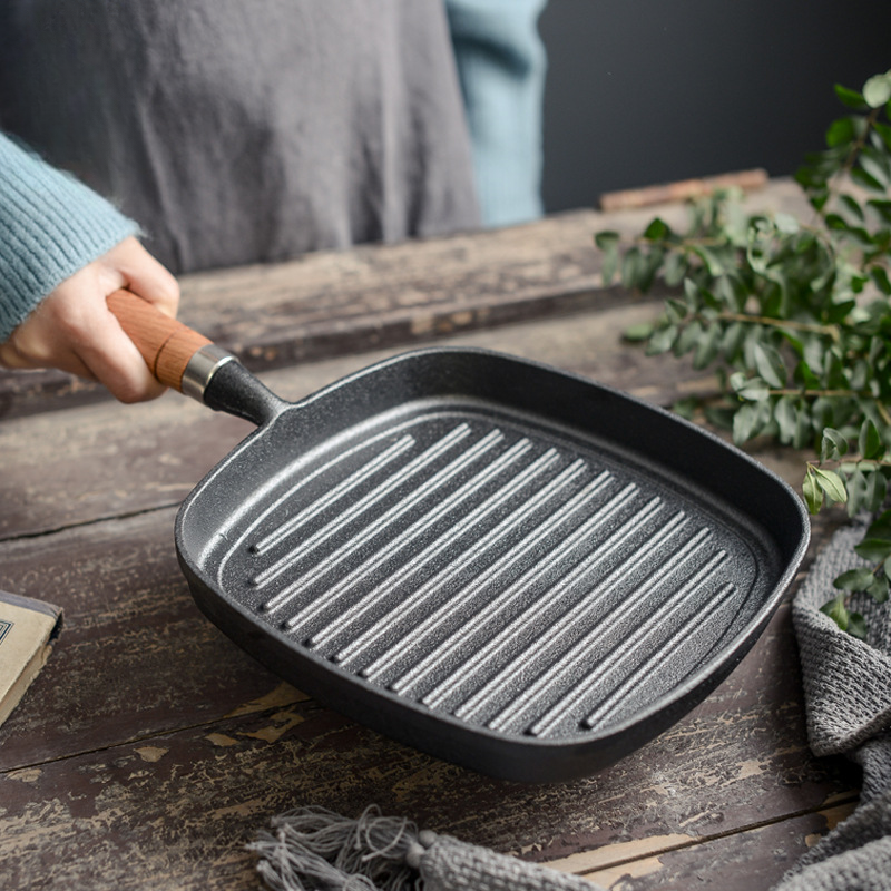 铸铁锅牛排煎锅早餐用条纹煎牛排锅无涂层家用电磁炉平底不粘锅