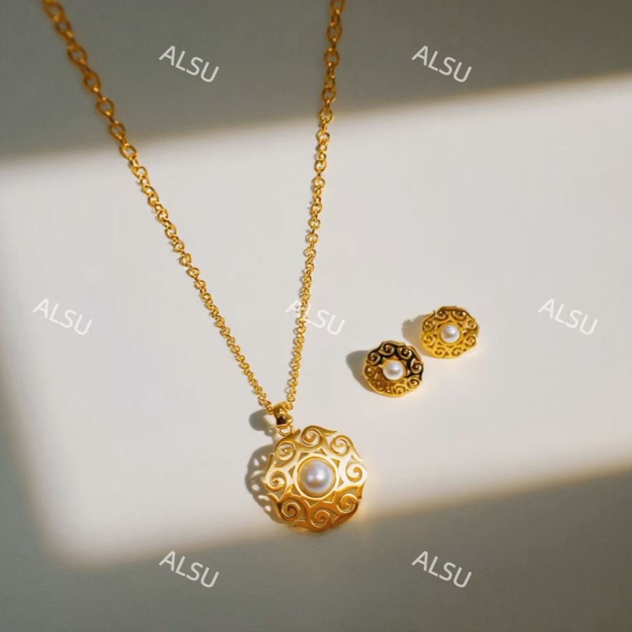 合金项链 ALSU原创经典款民族风新款项链耳钉两件套个性百搭时尚