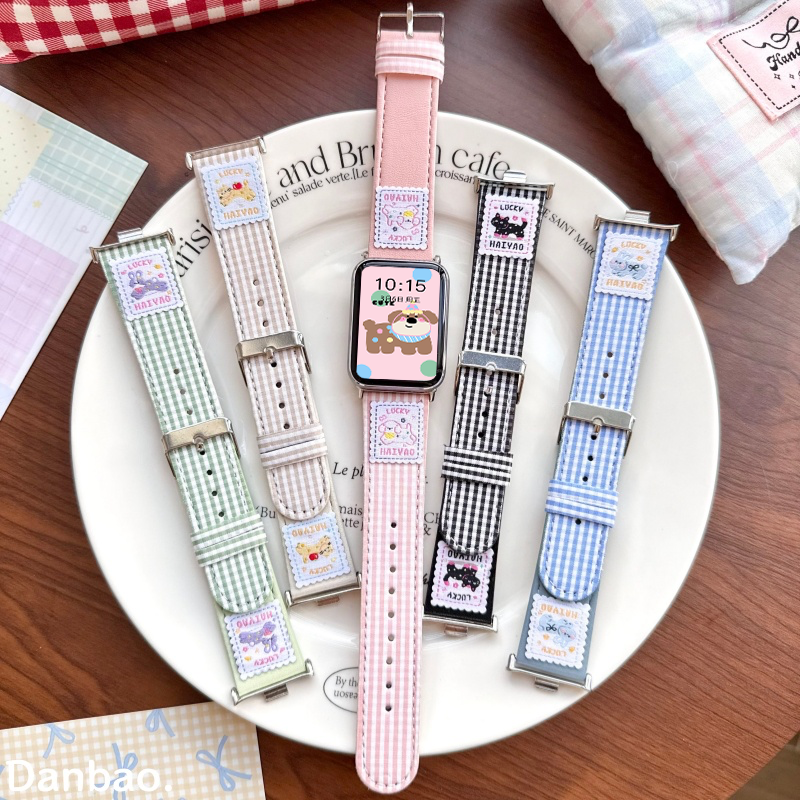 《卡通格纹皮带》适用于小米手环9pro皮质表带红米watch6可爱8pro女