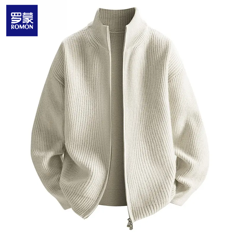 罗蒙潮牌双拉链开衫外套男女款时尚百搭毛衣秋冬日系纯色针织衫男