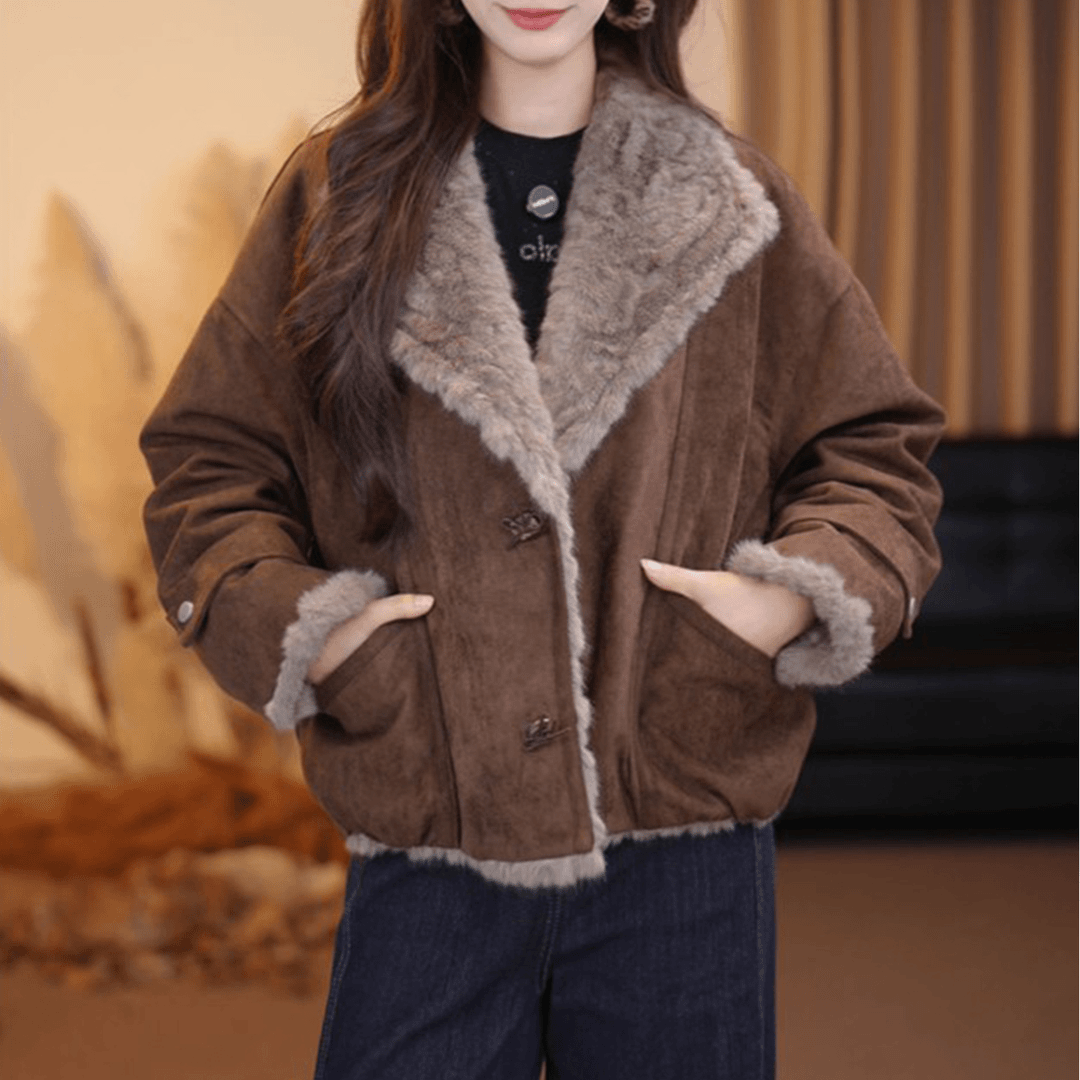 加厚保暖短款翻领外套女冬季新款高级感慵懒宽松休闲长袖棉服上衣