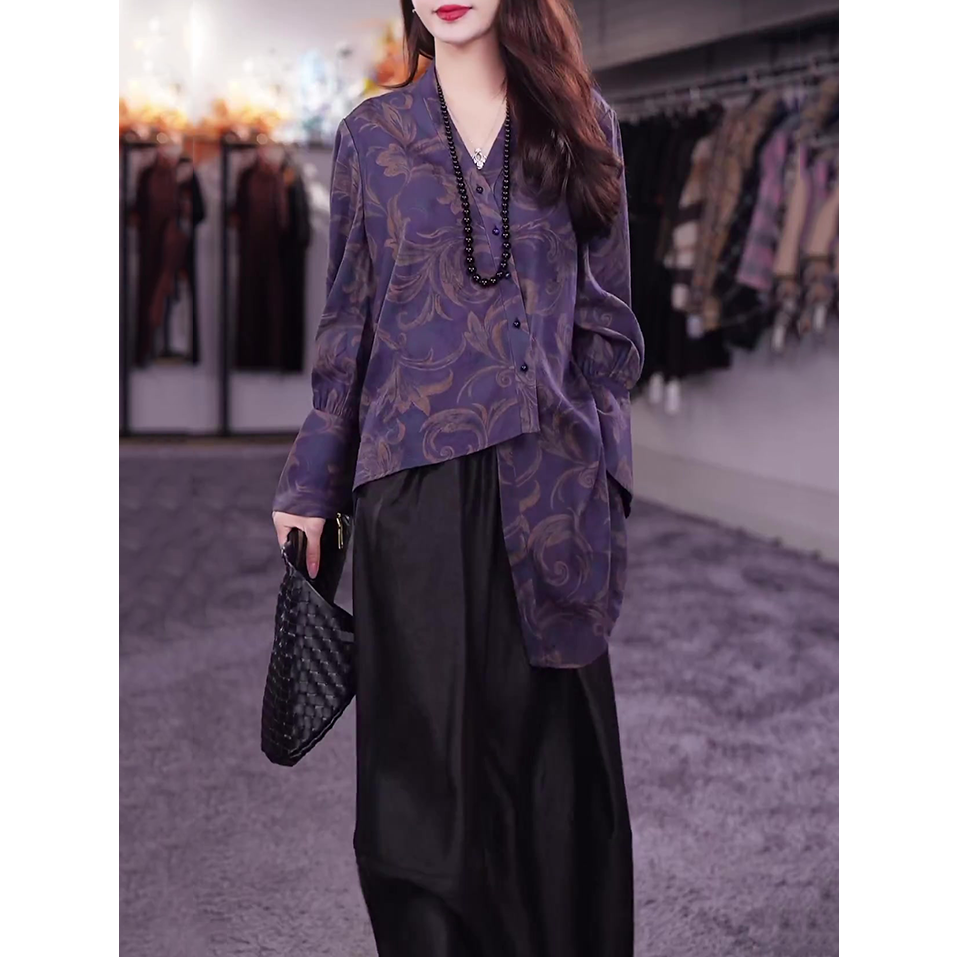 民族风时尚套装女2025春秋新款轻奢洋气显瘦减龄长袖衬衫+半身裙