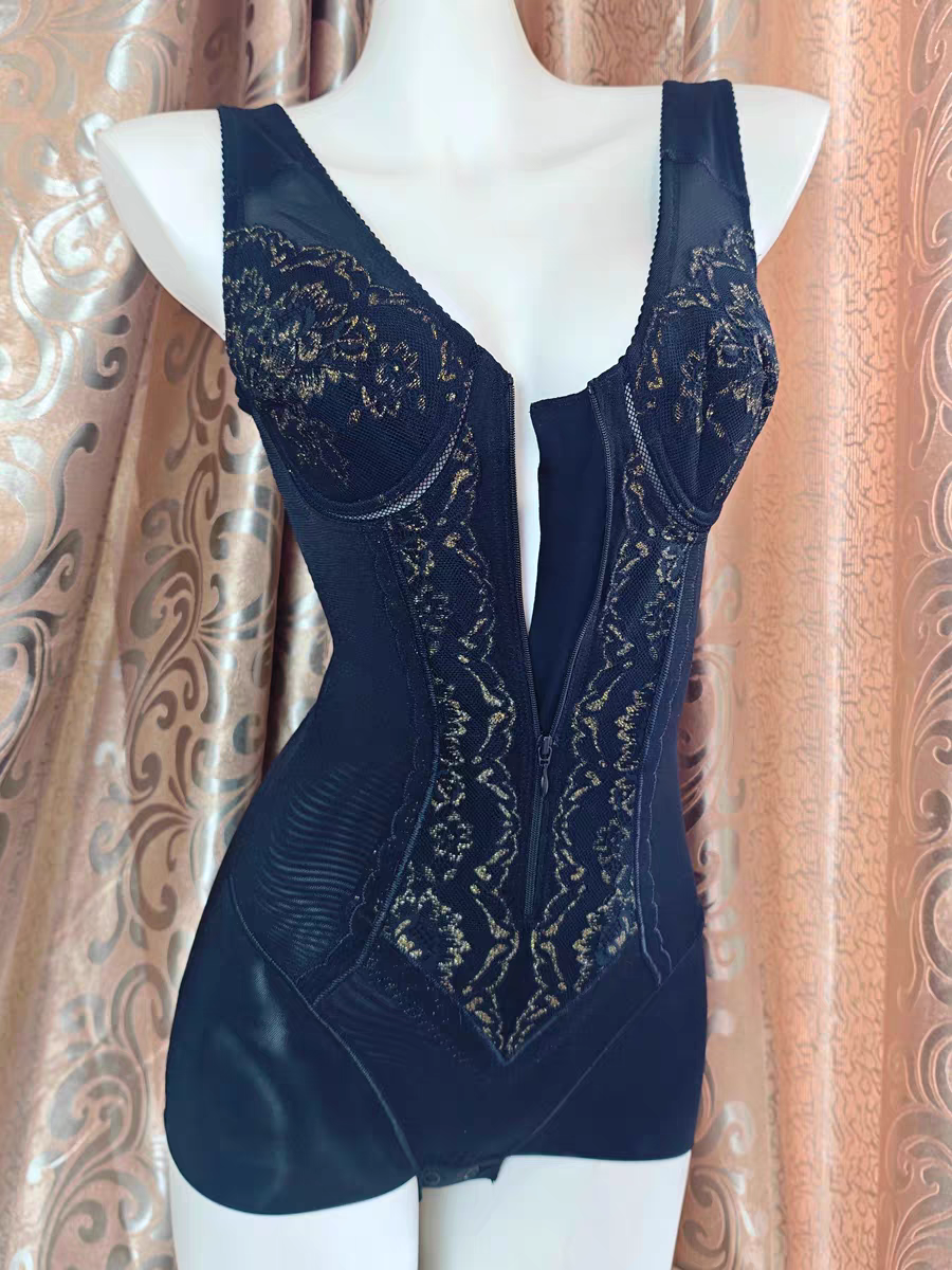 2025新款蕾丝黑色强压塑型收腹束腰提臀塑身衣款带文胸塑形瘦身衣