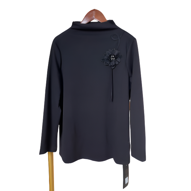 【佳佳】171秋冬气质打底百搭长袖刺绣植物花卉上衣半高领显瘦网红