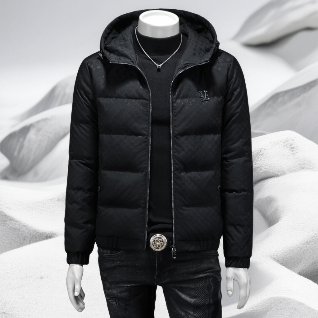 宾斯洛特休闲提花连帽羽绒服男冬新款男士青年大码加厚保暖羽绒衣