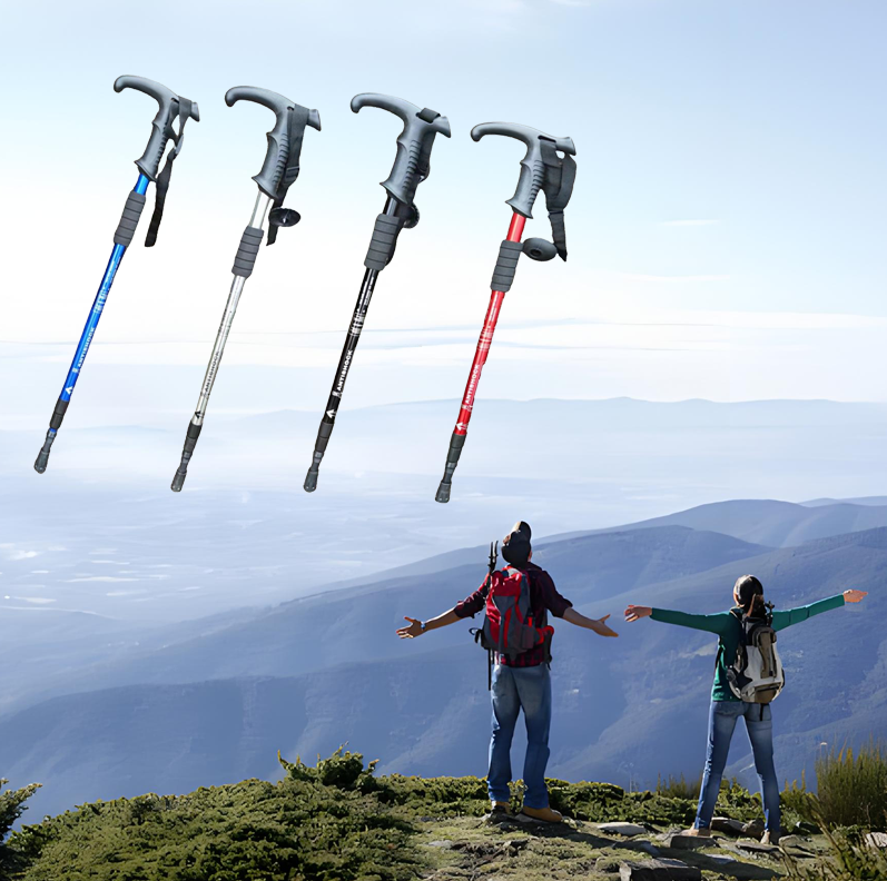 避震高强度超轻铝合金伸缩登山杖弯柄手杖专业户外徒步杆