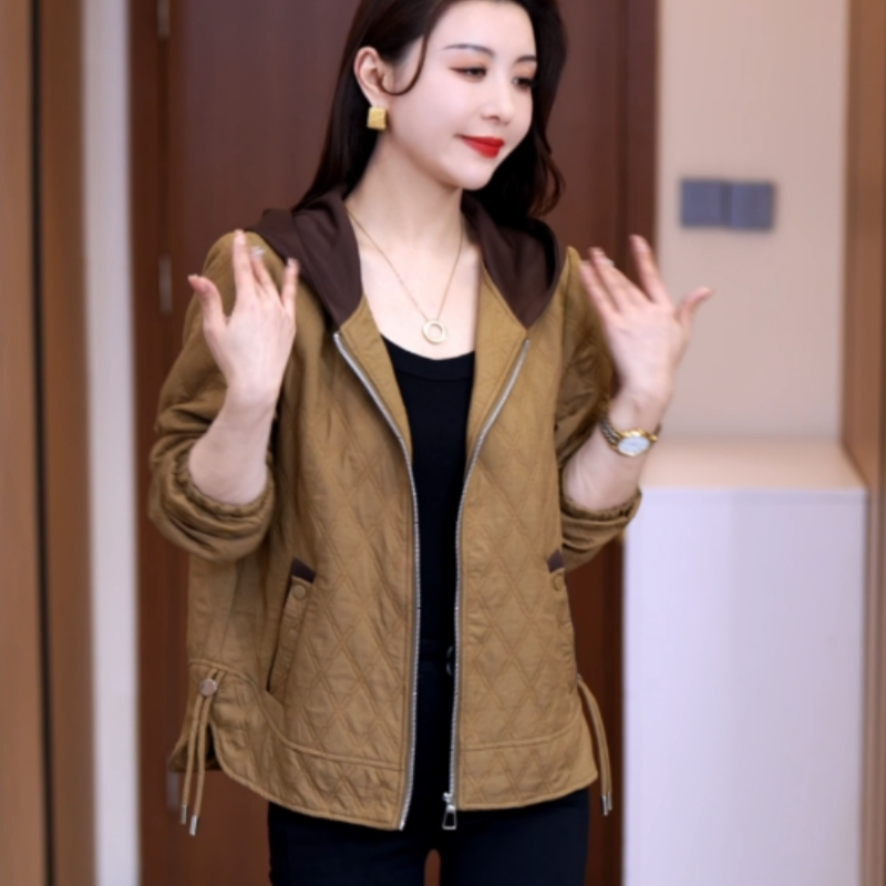 卓锦连帽常规款中老年女装夹克显瘦开衫秋季韩版百搭女装宽松春秋