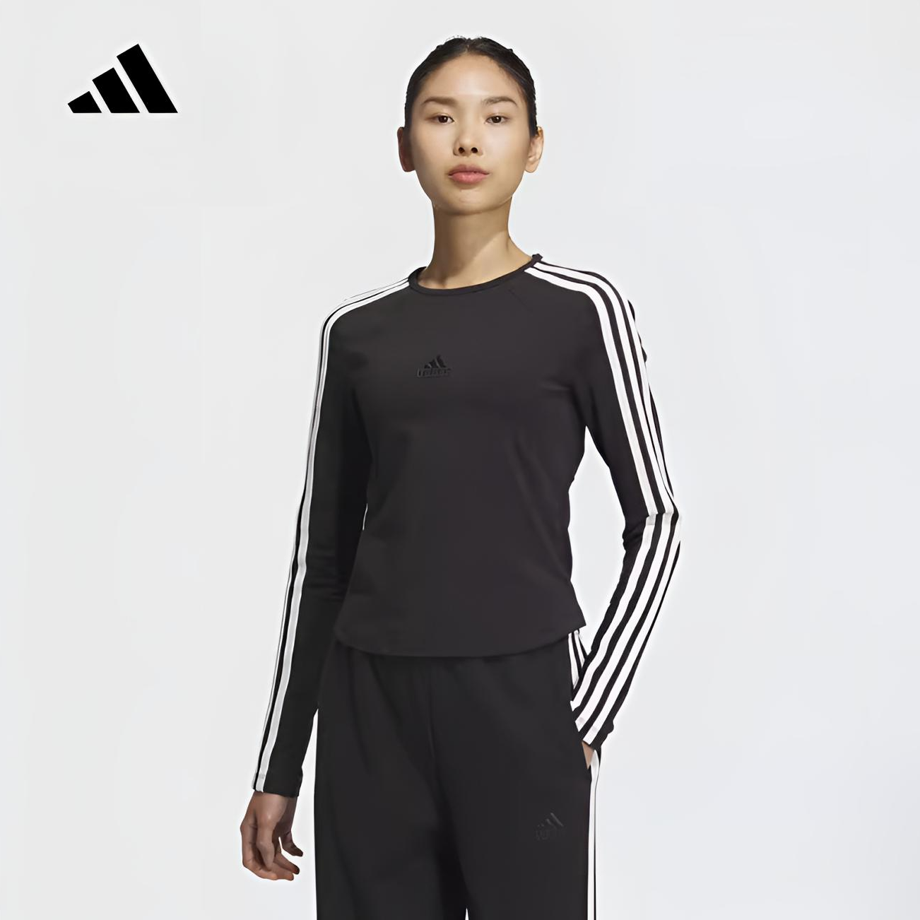 Adidas阿迪达斯女子2025春季休闲修身长袖T恤运动打底衫JN0755