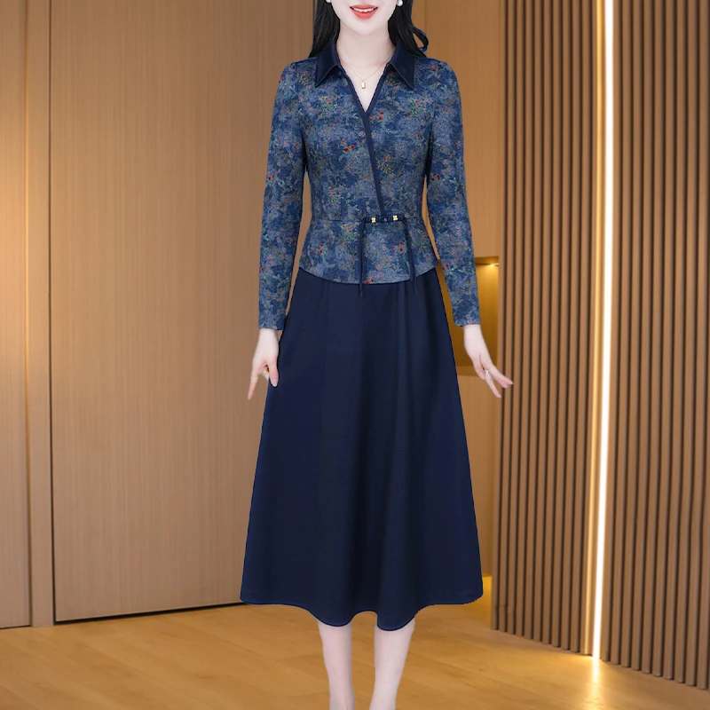 拉夏贝尔中式长袖连衣裙女2025春秋十三行轻奢小众高级感时尚显瘦