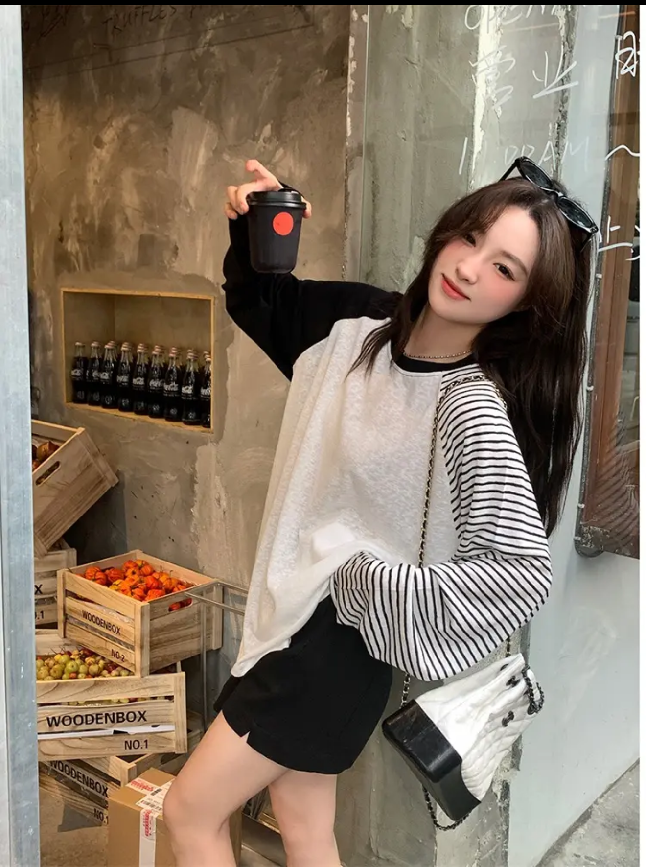 慵懒黑白条纹防晒T恤女新款设计感宽松圆领上衣#8803