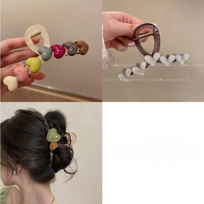 亚克力网红造型彩虹色调爱心甜美可爱发夹女士头饰大号鲨鱼夹盘发