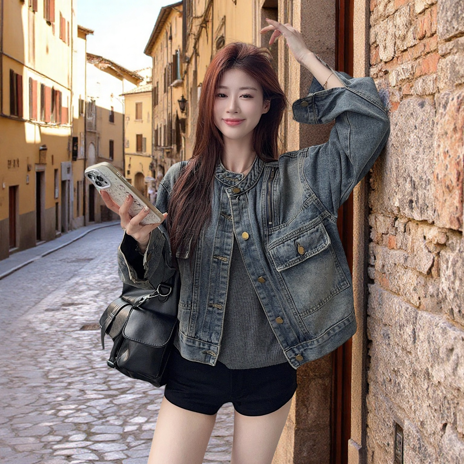 【现货+运补】街头做旧春秋水洗百搭牛仔外套显瘦拉链外套女8702