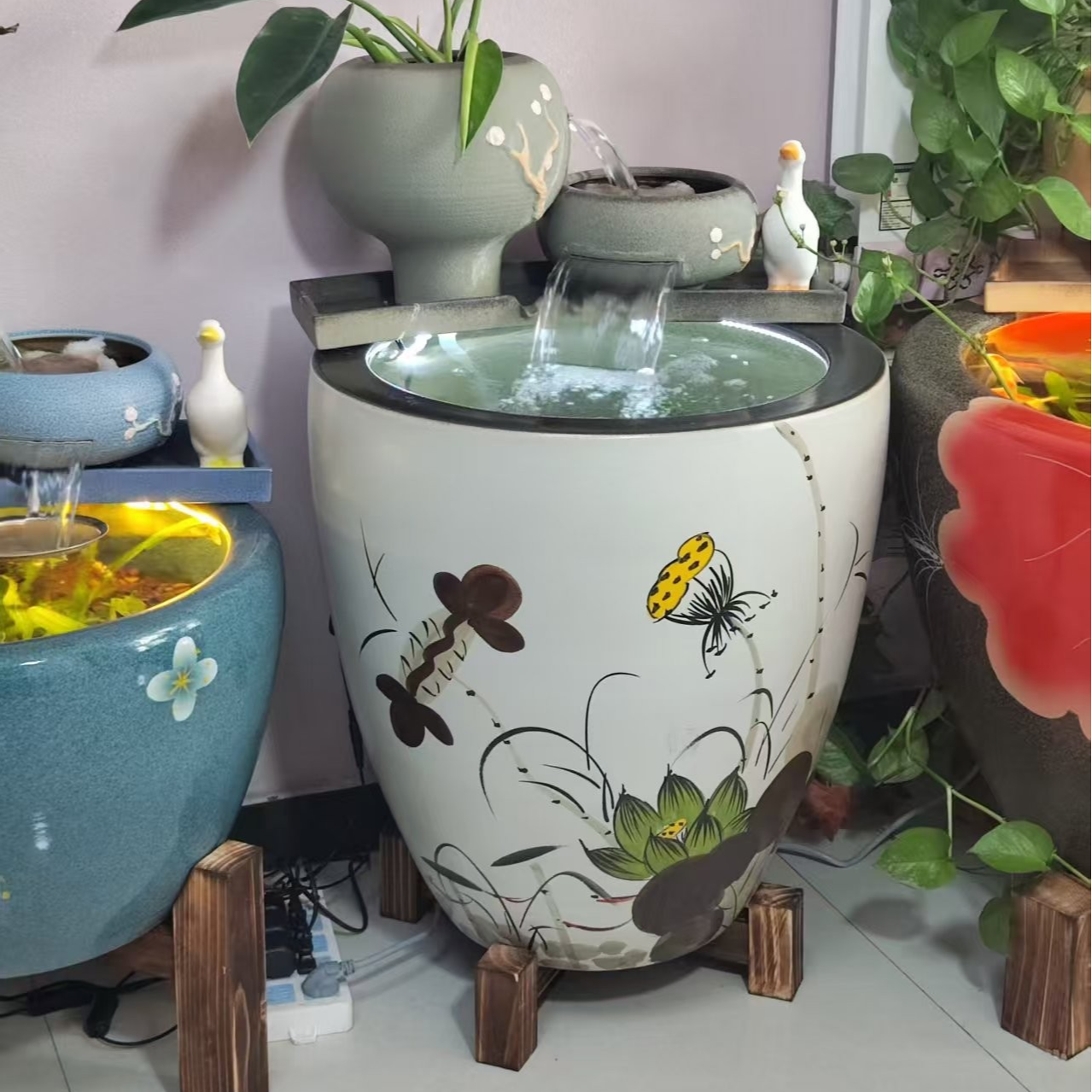 52加高缸古法养鱼瀑布流水摆件生态造景客厅书房阳台办公室店铺