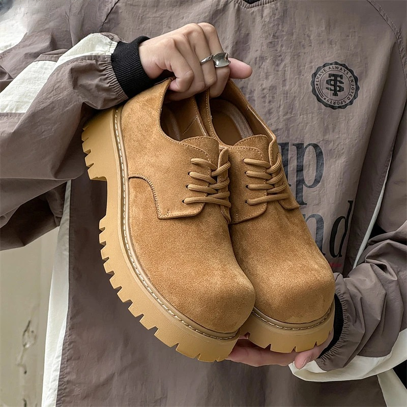 秋冬大头德比鞋男厚底增高低帮大黄靴复古通勤休闲皮鞋百搭休闲鞋