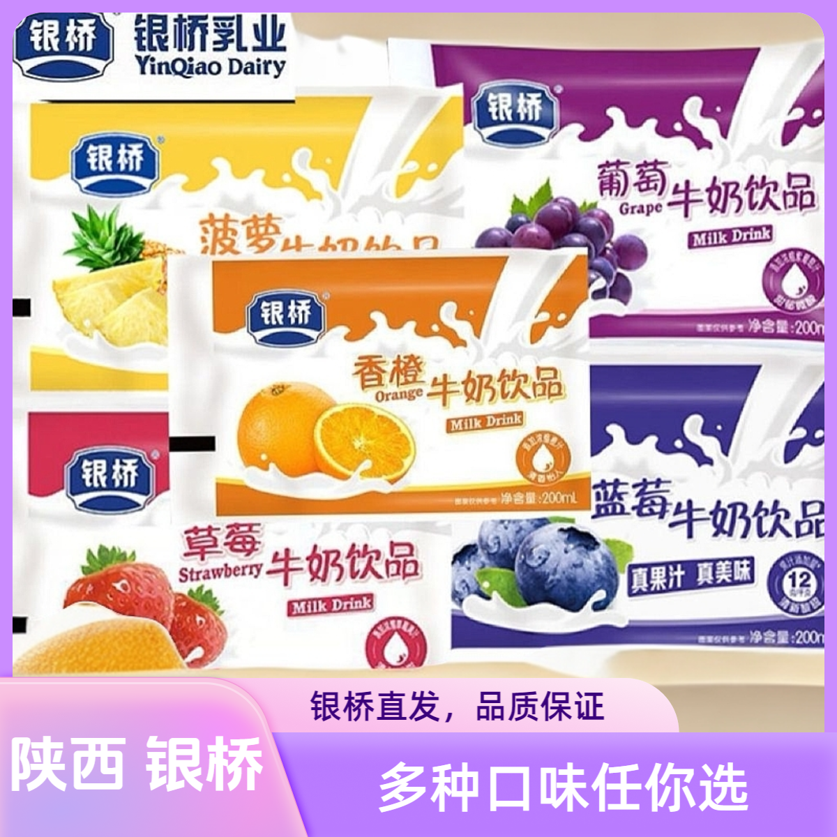 陕西银桥葡萄草莓香橙味蓝莓味菠萝味200ml*16袋装正品早餐好喝