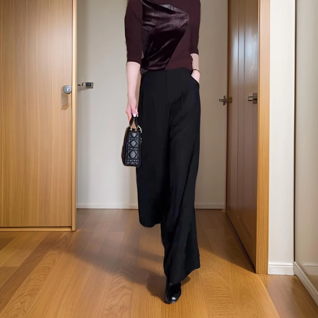 垂感阔腿裤百搭2025春秋黑色直筒裤子高腰显瘦职业正装休闲西装裤