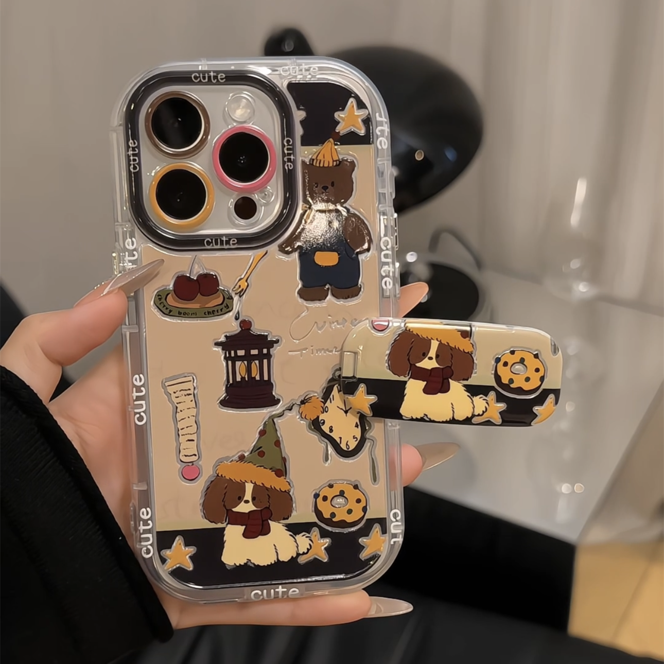 复古小熊狗狗适用苹果17华为p70oppo小米15vivo羽纱奶油手机壳