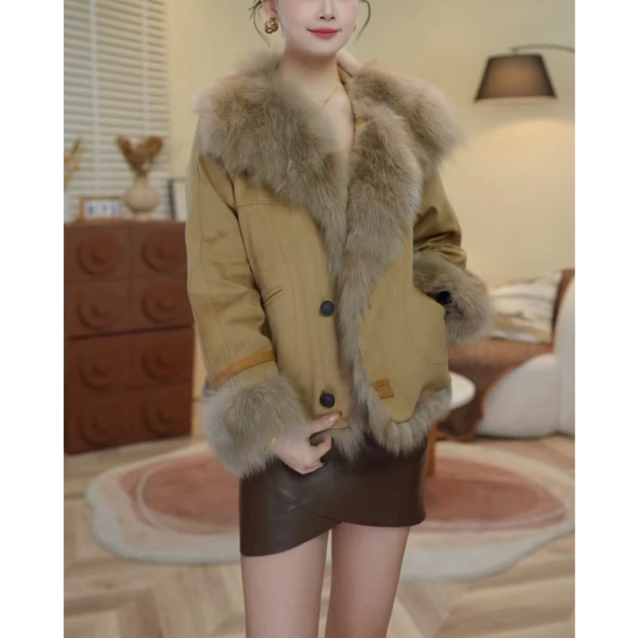 舒妍2025冬季复古港风保暖外套毛毛气质女士冬女装破破-115秋冬