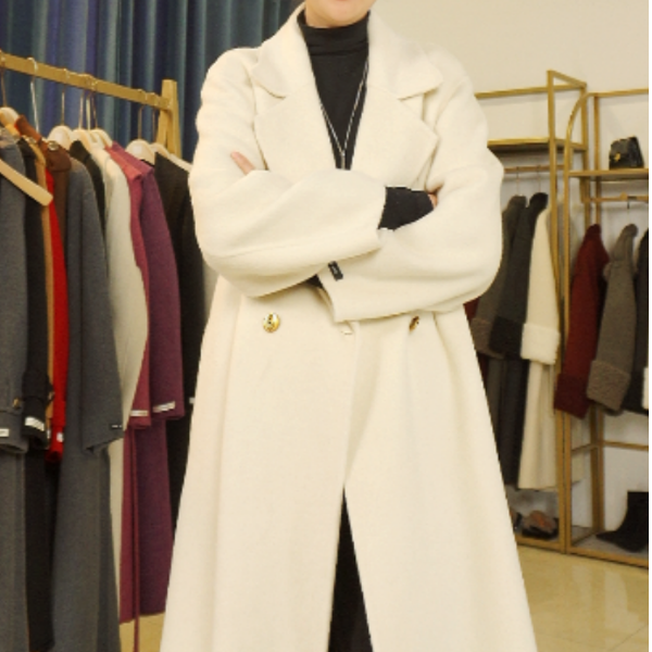 [25806]西装领收胸省收腰款秋冬长款保暖气质金属扣羊毛大衣