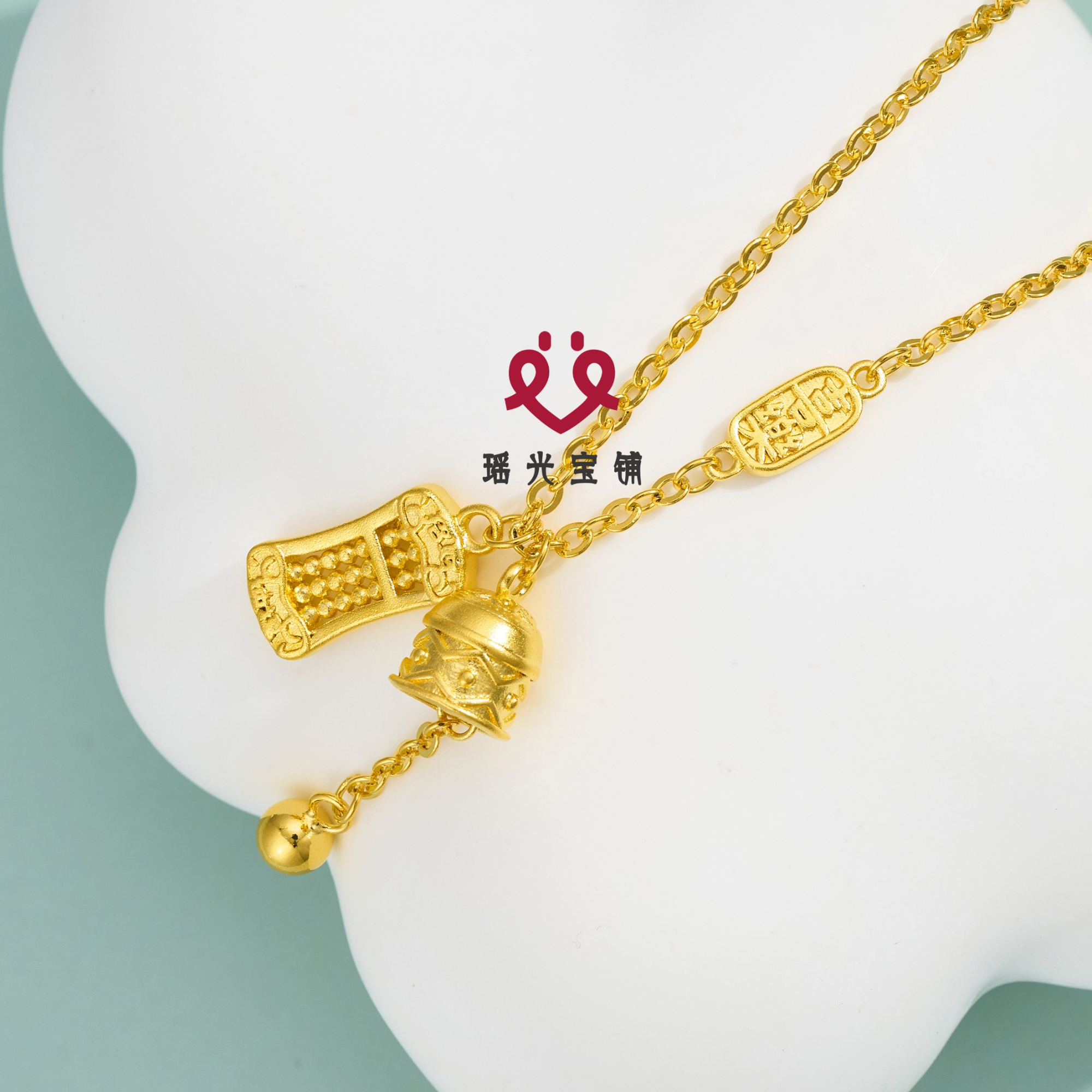 坠链均足银 平安铃算盘套链新国风古法转运纳福项链时尚彩银项链