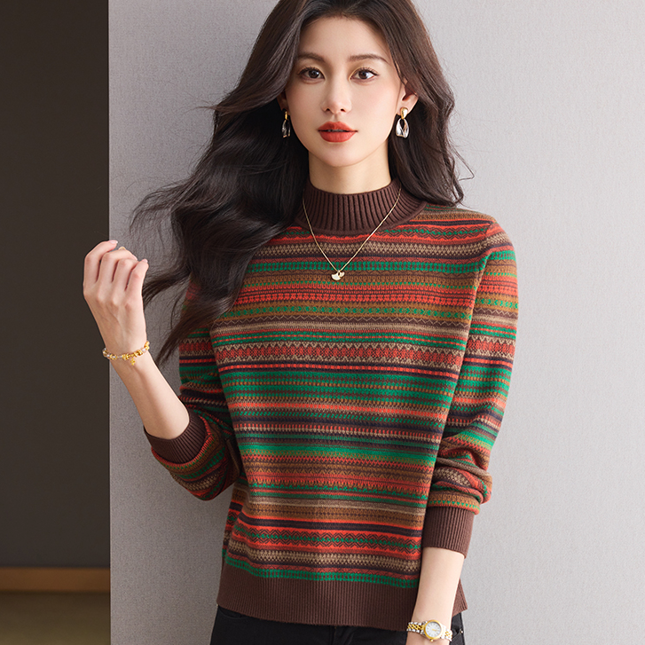 复古民族风秋冬宽松长袖针织毛衣女款爆款2025新款洋气羊毛衫