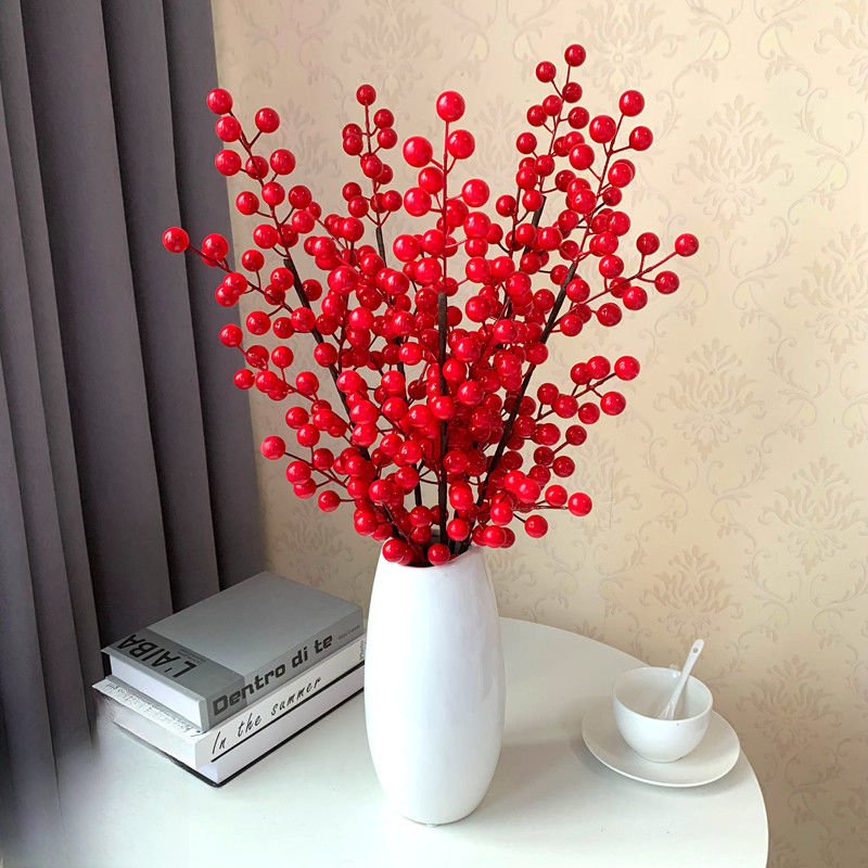 仿真冬青花束干花中式花艺红果发财果客厅餐桌插花装饰花摆设摆件