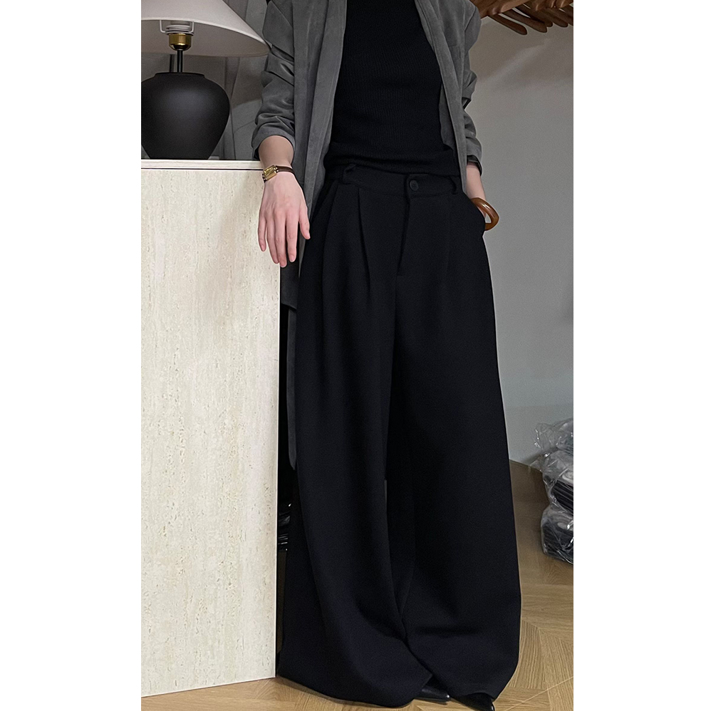 潮流百搭高腰垂坠感拖地裤女秋冬新款韩版宽松显瘦休闲阔腿裤