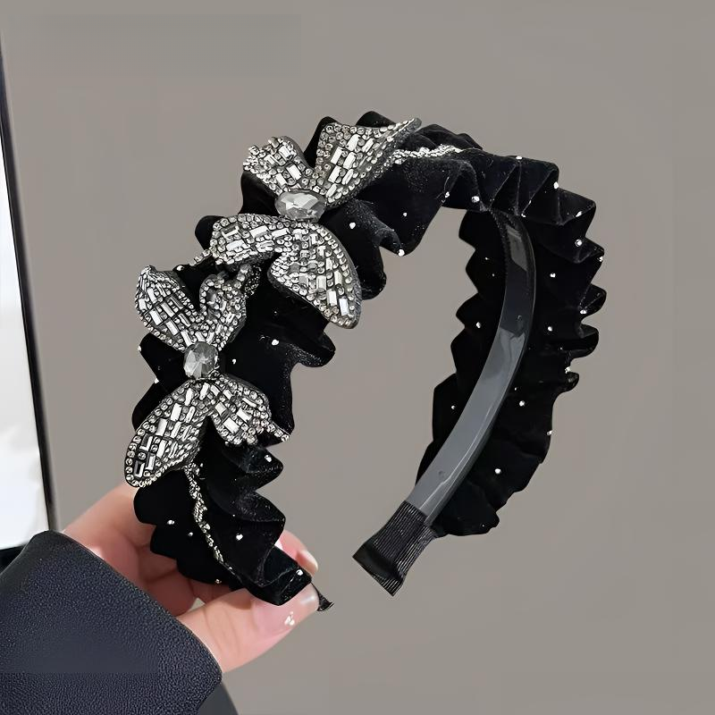 2025秋冬新款增高颅顶遮盖碎发遮白发人工点钻防滑齿时尚百搭发箍