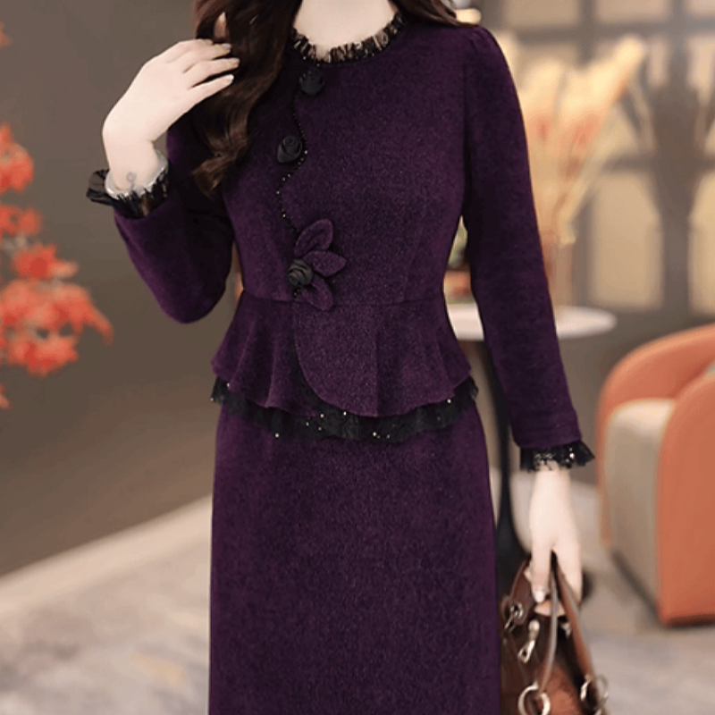 C277【连衣裙】2025冬季新款时尚高端精致显瘦韩版气质紫色连衣裙