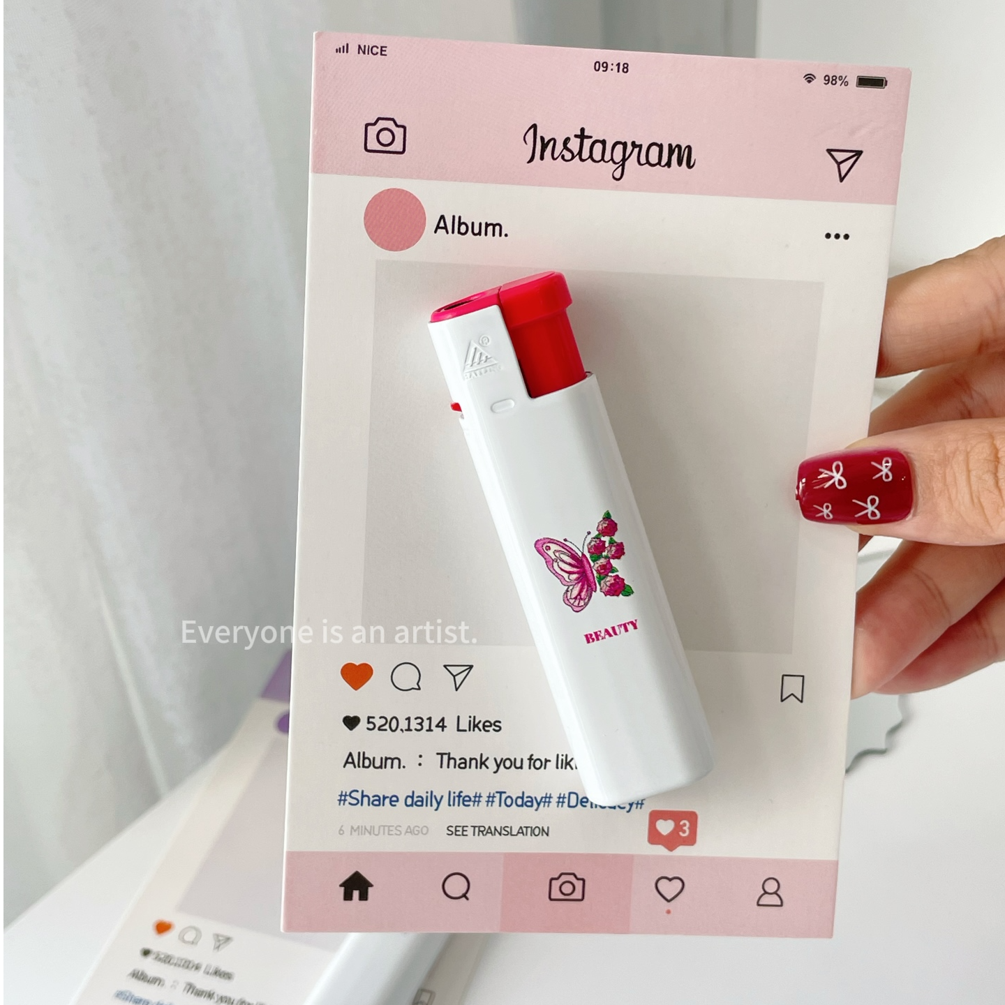 弥散风创意设计感个性趣味蝴蝶防爆金属直冲防风打火机