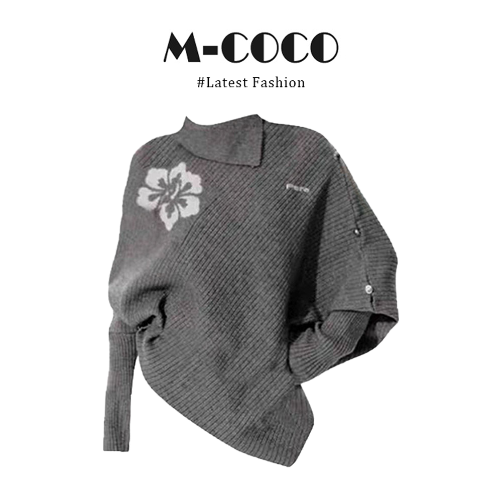 韩系花朵不规则斗篷高领毛衣小众高级感针织衫秋冬上衣