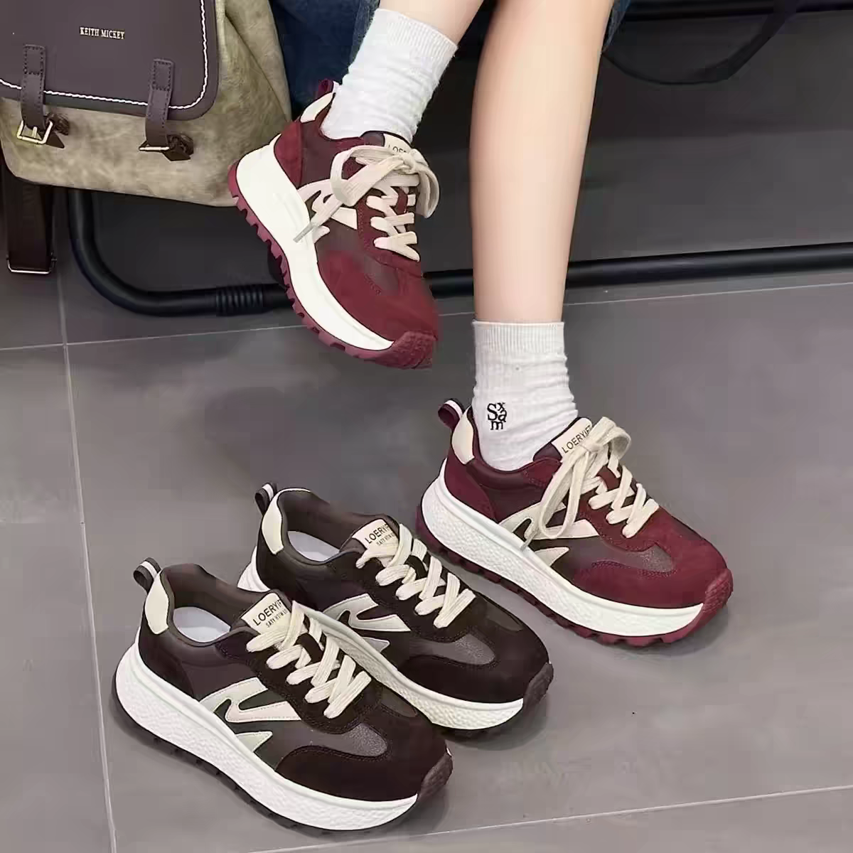 【米热】L258-欧洲站厚底防滑系带运动鞋韩版百搭舒适平底休闲鞋