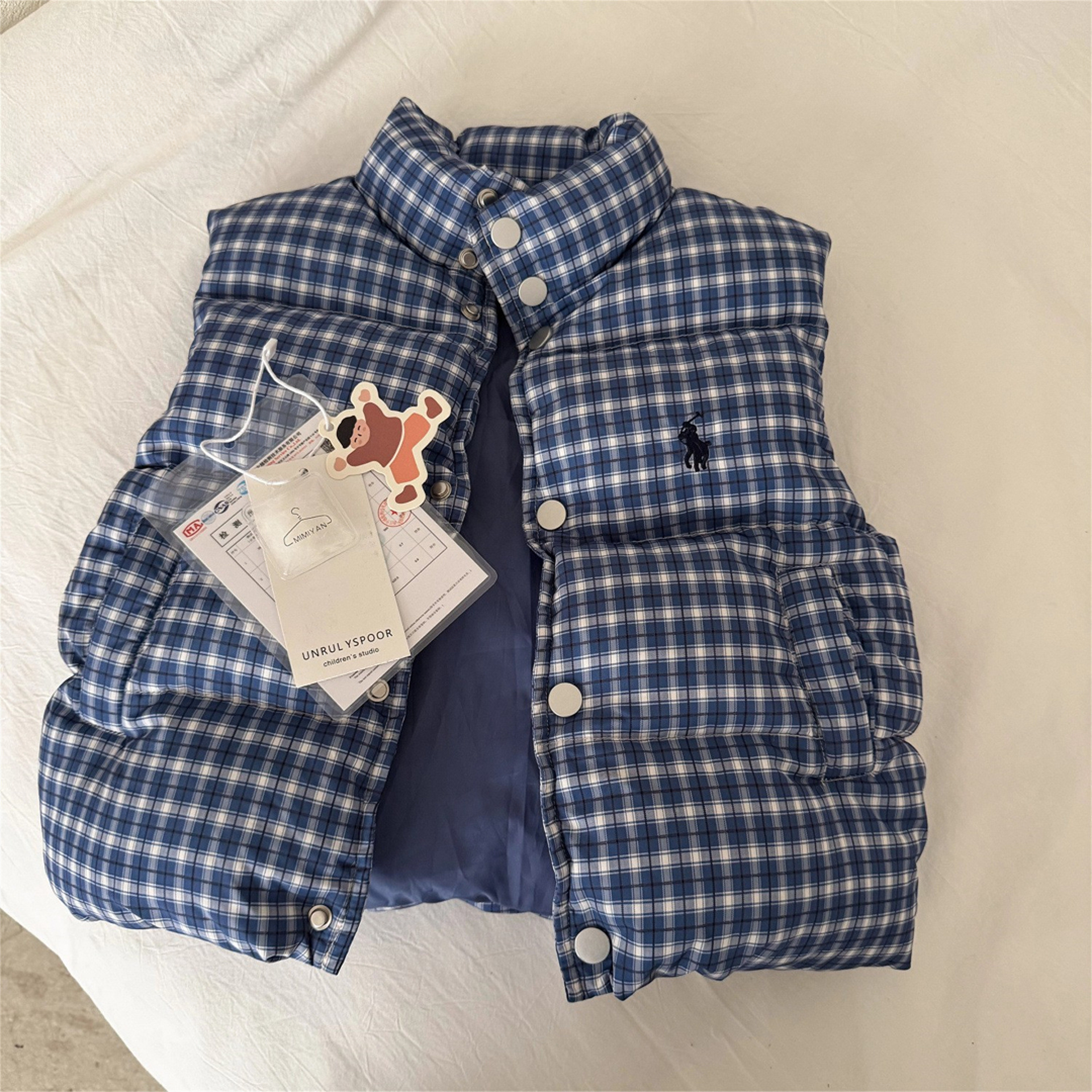 儿童加厚马甲25冬男童潮牌格子宝宝加厚小童保暖背心洋气外套