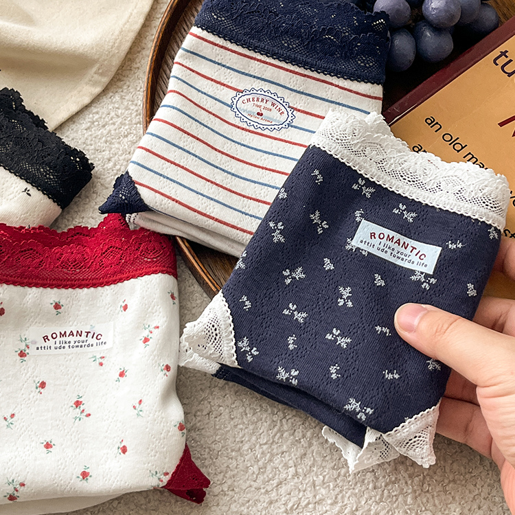 英伦风纯棉性感蕾丝边10A抑菌舒适透气少女内裤女士三角裤新款