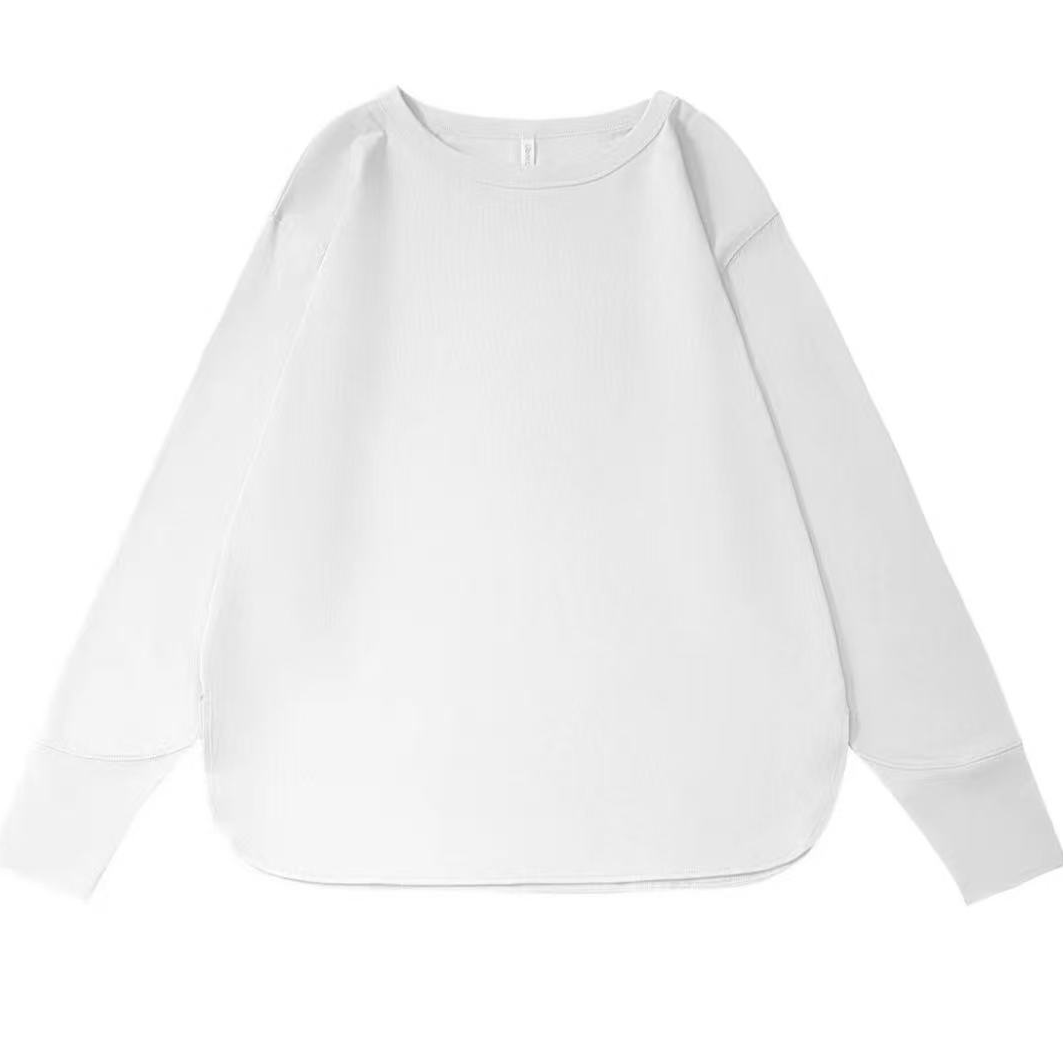 索罗娜U下摆宽松显瘦设计感百搭开叉设计长袖T恤3191