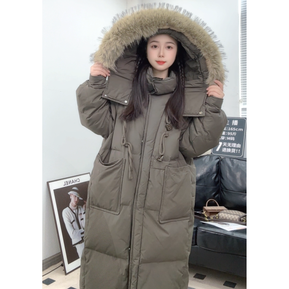 毛领座山雕棉服外套韩版大毛领长款加厚牛角扣棉衣冬季拍照必备