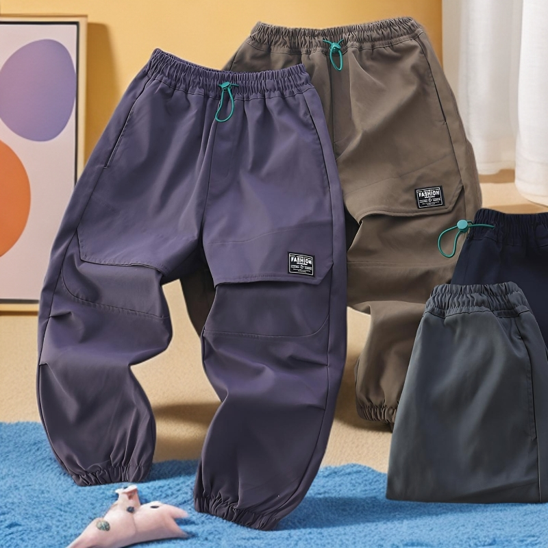 男童休闲裤2025春秋季新款中大童工装裤登山裤儿童松紧腰长裤6368