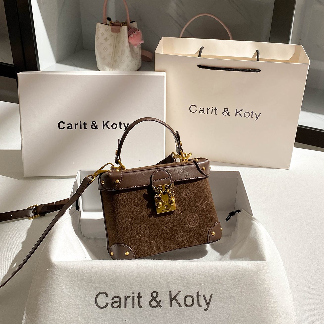 CARIT KOTY小众百搭高级感盒子包包女2025新款压花手提小方包斜挎