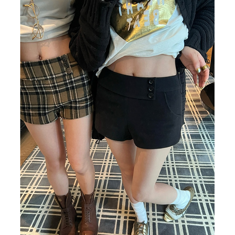 复古百搭毛呢料a字短裤女秋冬新款气质辣妹高腰显瘦休闲热裤