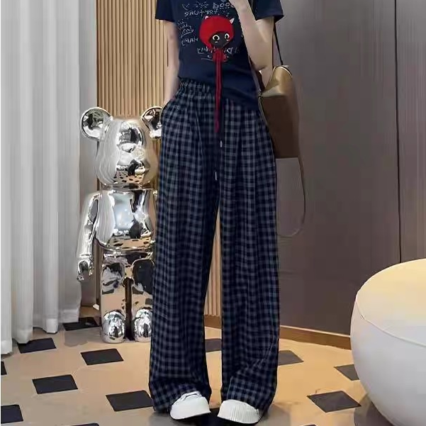 2025秋季新款慵懒复古格子裤女士时尚高腰显瘦垂感百搭休闲直筒裤