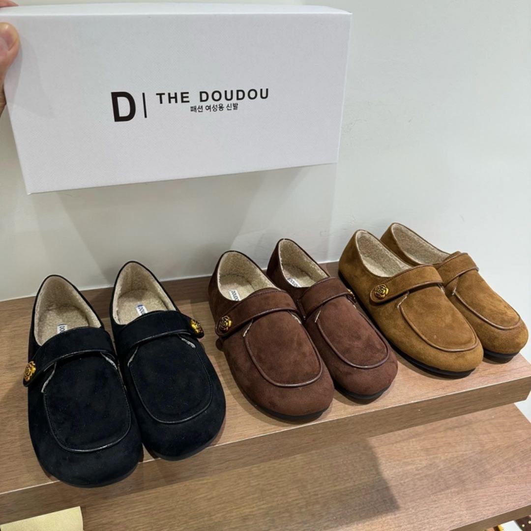 2025新款爆款山茶花加绒一字带女鞋厚底保暖玛丽珍鞋毛毛乐福鞋