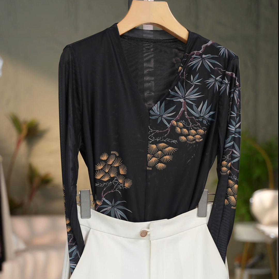 427-9146#2025新款爆款高贵洋气上档次潮流气质网纱打底衫上衣