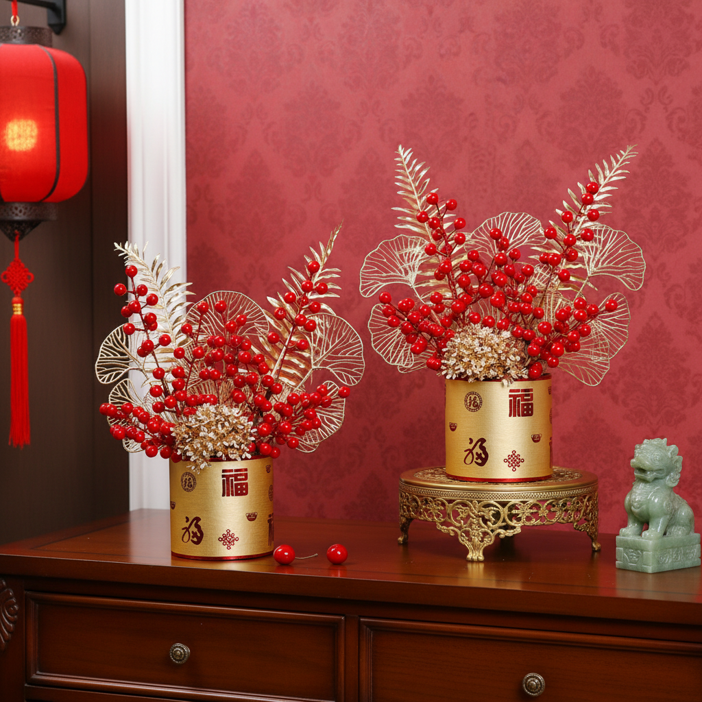 【成品发货】发财果金色福桶乔迁开业过新年仿真花摆件高档客厅卧室