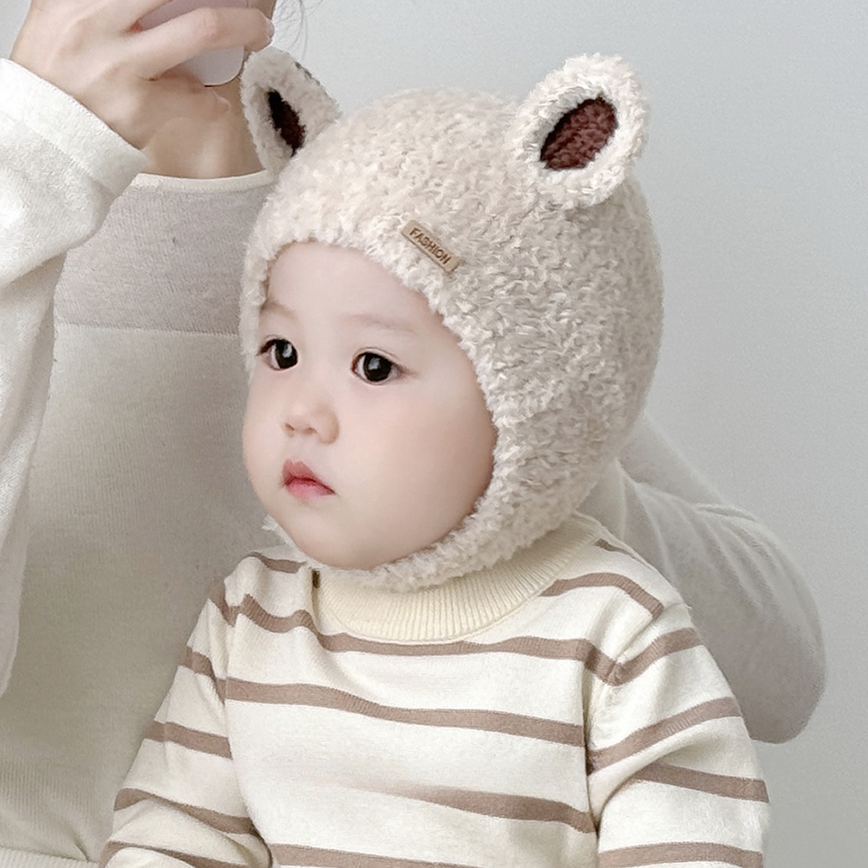 婴儿帽子秋冬季男宝宝珊瑚绒帽保暖护耳幼儿毛线帽加厚女童包头帽