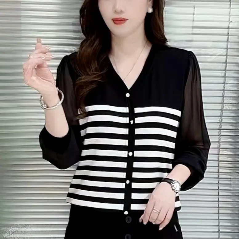 8122早秋新款条纹遮肚子显瘦宽松版长袖