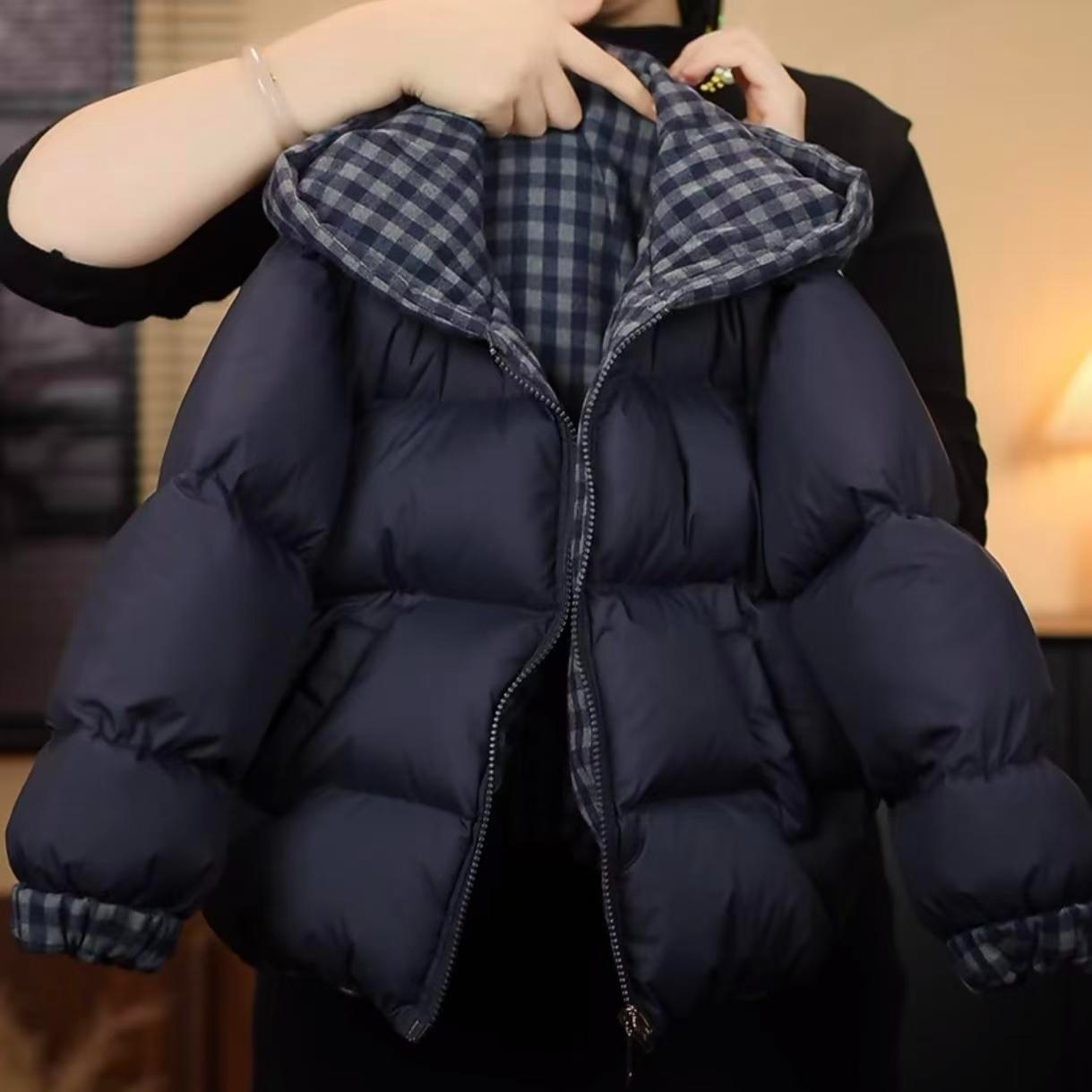 儿童双面穿棉服中大童棉衣小孩加棉加厚格子外套男童加厚棉袄