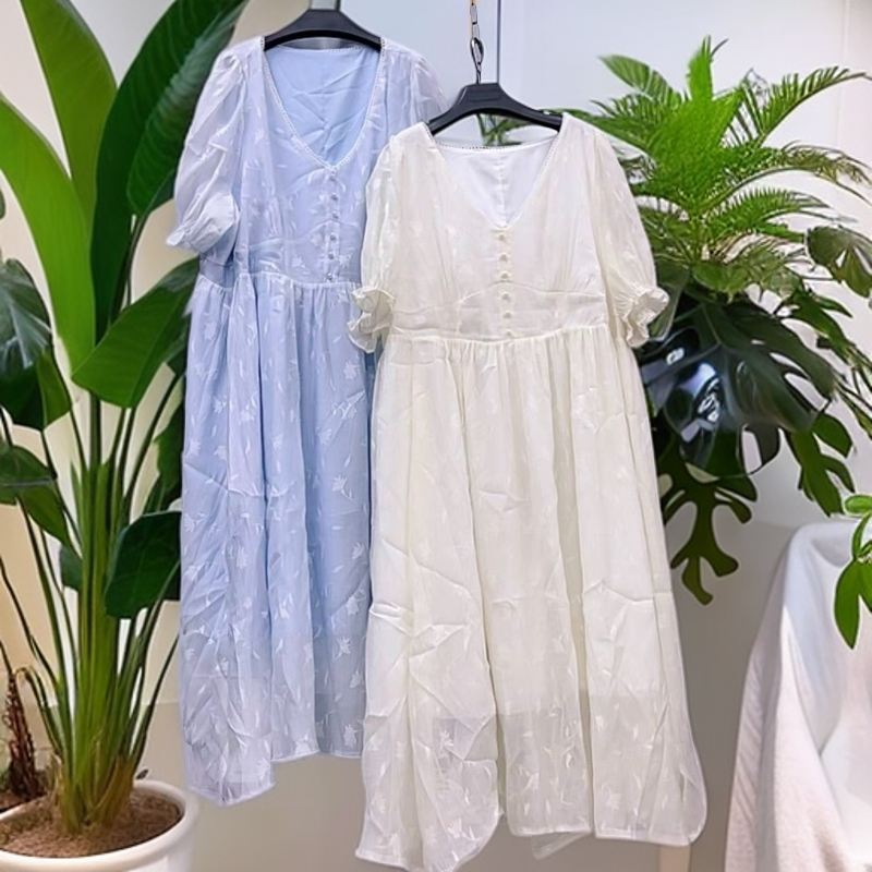 220-300斤 裙长130 高颜值超仙V领加长气质连衣裙